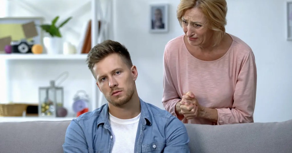 A mother talking to her adult son about his cheating and bad behavior.